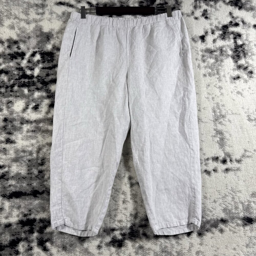 J Jill Love Linen Pants Womens Size PM Light Gray Cropped 100% Linen Lagenlook